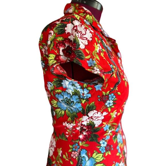 Womens Dress Size 16 Red Floral Tropical Vacation Resort Ready Packable - Picture 4 of 8